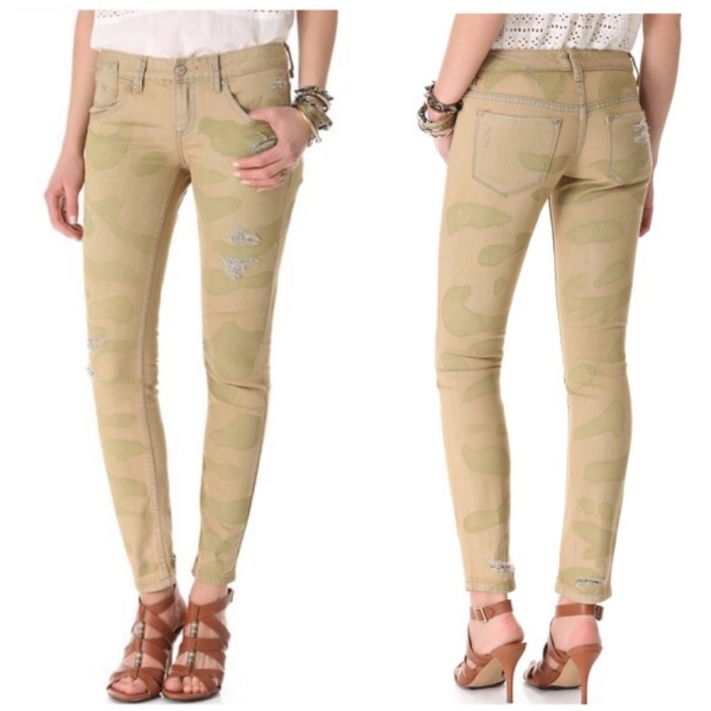 Free People Distressed Camo Skinnies